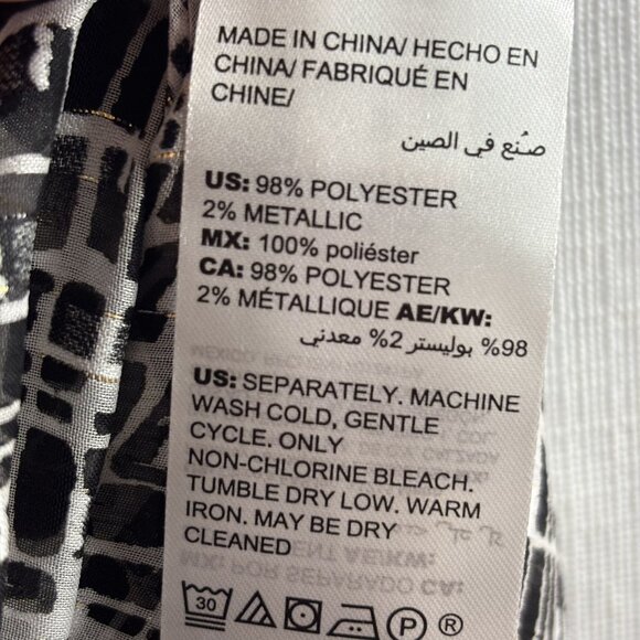 Chicos Black & White Geometric Ruffle Blouse Size 1 = M Sheer Lightweight - Picture 8 of 11